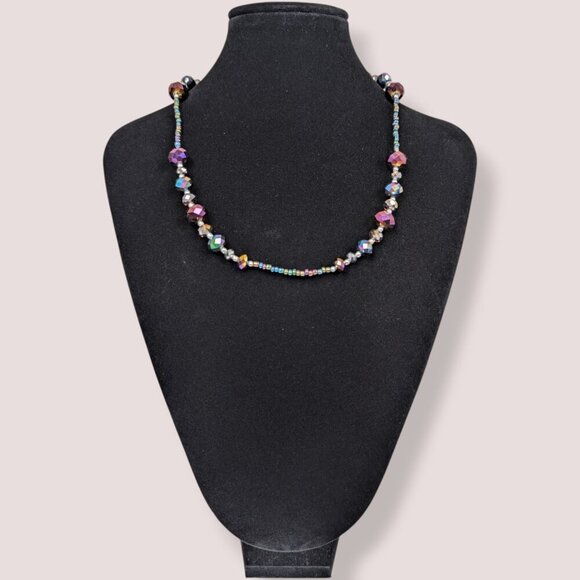 Vintage Beaded AB Crystal Necklace - Picture 2 of 7